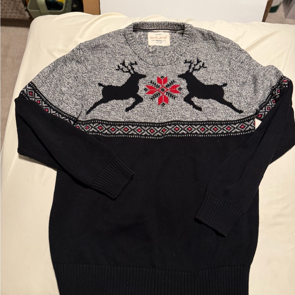 Weatherproof Black and Gray Reindeer Crewneck Sweater 100% Cotton